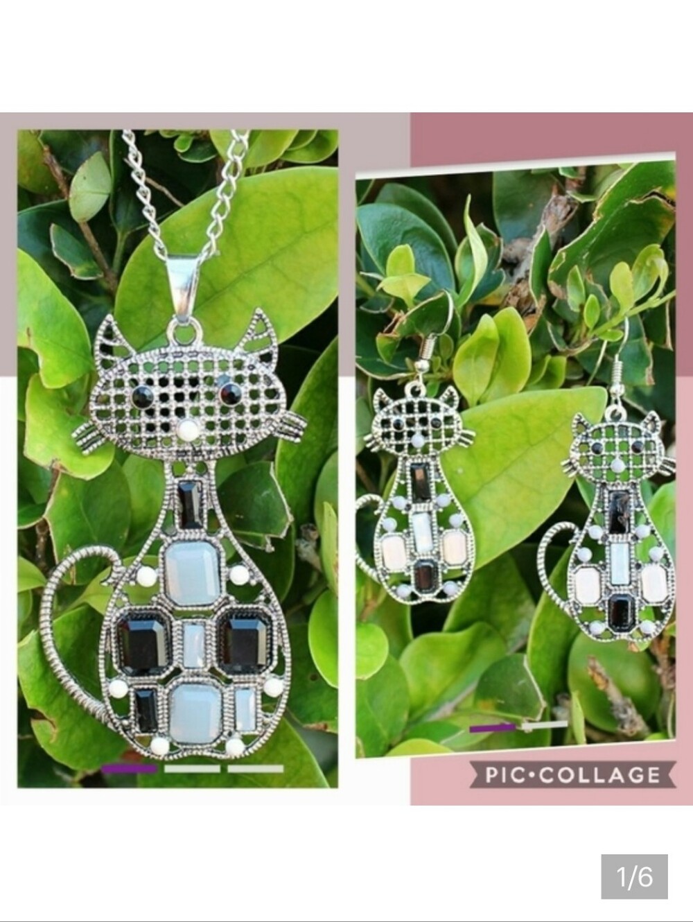 🆕SET Parisian Cat Necklace & Earrings -Silvertone